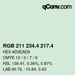 カラーコード: RGB 211 234.4 217.4 | qconv.com