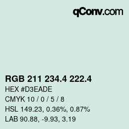 カラーコード: RGB 211 234.4 222.4 | qconv.com