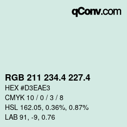 カラーコード: RGB 211 234.4 227.4 | qconv.com