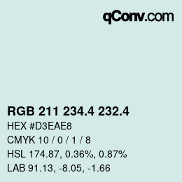 カラーコード: RGB 211 234.4 232.4 | qconv.com
