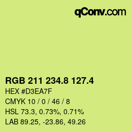 カラーコード: RGB 211 234.8 127.4 | qconv.com