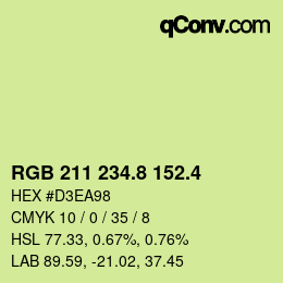 カラーコード: RGB 211 234.8 152.4 | qconv.com