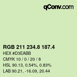 カラーコード: RGB 211 234.8 187.4 | qconv.com