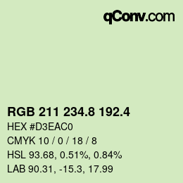 カラーコード: RGB 211 234.8 192.4 | qconv.com