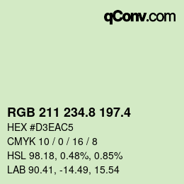 カラーコード: RGB 211 234.8 197.4 | qconv.com