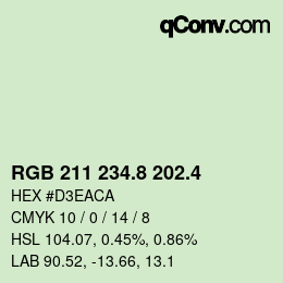 カラーコード: RGB 211 234.8 202.4 | qconv.com