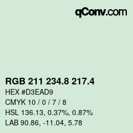 カラーコード: RGB 211 234.8 217.4 | qconv.com