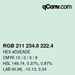 カラーコード: RGB 211 234.8 222.4 | qconv.com