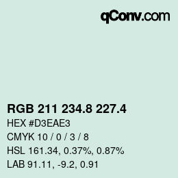 カラーコード: RGB 211 234.8 227.4 | qconv.com
