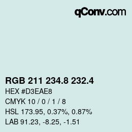 カラーコード: RGB 211 234.8 232.4 | qconv.com