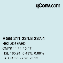 カラーコード: RGB 211 234.8 237.4 | qconv.com