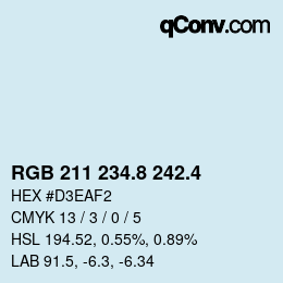 カラーコード: RGB 211 234.8 242.4 | qconv.com