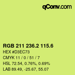 カラーコード: RGB 211 236.2 115.6 | qconv.com