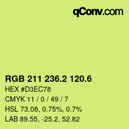 カラーコード: RGB 211 236.2 120.6 | qconv.com