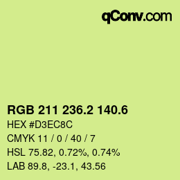 カラーコード: RGB 211 236.2 140.6 | qconv.com