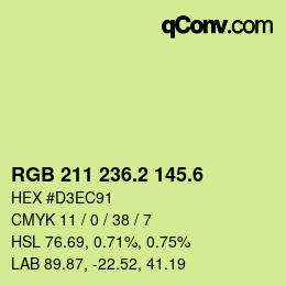 カラーコード: RGB 211 236.2 145.6 | qconv.com
