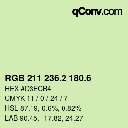 カラーコード: RGB 211 236.2 180.6 | qconv.com