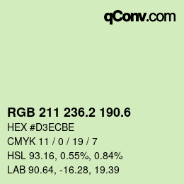 カラーコード: RGB 211 236.2 190.6 | qconv.com