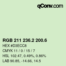 カラーコード: RGB 211 236.2 200.6 | qconv.com