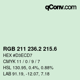 カラーコード: RGB 211 236.2 215.6 | qconv.com
