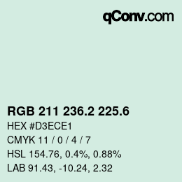 カラーコード: RGB 211 236.2 225.6 | qconv.com