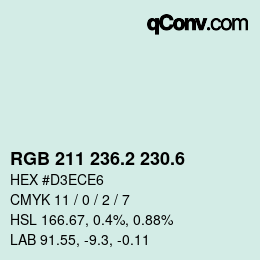 カラーコード: RGB 211 236.2 230.6 | qconv.com