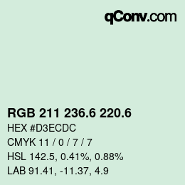 カラーコード: RGB 211 236.6 220.6 | qconv.com