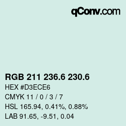 カラーコード: RGB 211 236.6 230.6 | qconv.com