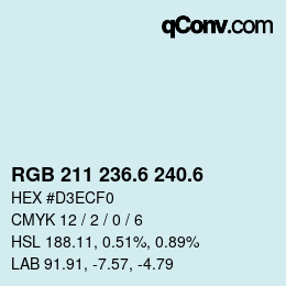 カラーコード: RGB 211 236.6 240.6 | qconv.com