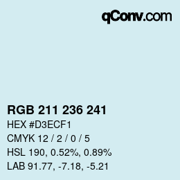 カラーコード: RGB 211 236 241 | qconv.com