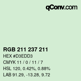 カラーコード: RGB 211 237 211 | qconv.com