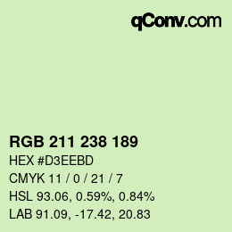 カラーコード: RGB 211 238 189 | qconv.com