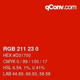 颜色代码: RGB 211 23 0 | qconv.com
