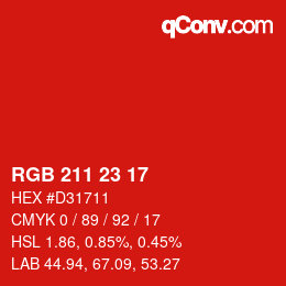 カラーコード: RGB 211 23 17 | qconv.com
