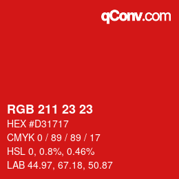 カラーコード: RGB 211 23 23 | qconv.com