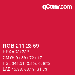 カラーコード: RGB 211 23 59 | qconv.com