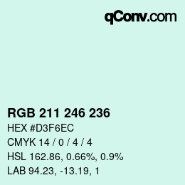 颜色代码: RGB 211 246 236 | qconv.com