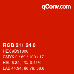 カラーコード: RGB 211 24 0 | qconv.com