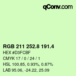 カラーコード: RGB 211 252.8 191.4 | qconv.com