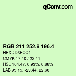 カラーコード: RGB 211 252.8 196.4 | qconv.com