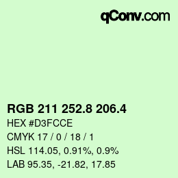 カラーコード: RGB 211 252.8 206.4 | qconv.com