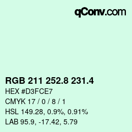 カラーコード: RGB 211 252.8 231.4 | qconv.com