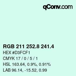 カラーコード: RGB 211 252.8 241.4 | qconv.com