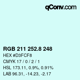 カラーコード: RGB 211 252.8 248 | qconv.com