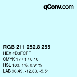 カラーコード: RGB 211 252.8 255 | qconv.com