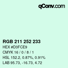 Color code: RGB 211 252 233 | qconv.com