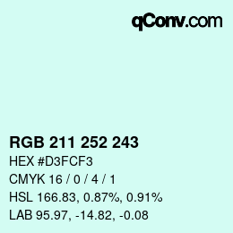 Color code: RGB 211 252 243 | qconv.com
