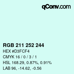 Color code: RGB 211 252 244 | qconv.com