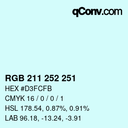 カラーコード: RGB 211 252 251 | qconv.com