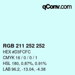 カラーコード: RGB 211 252 252 | qconv.com